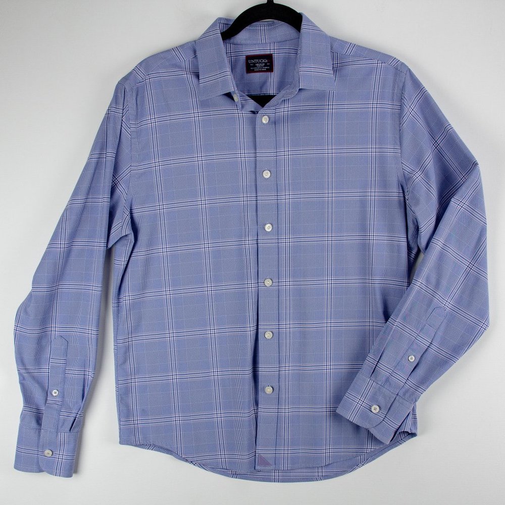 UNTUCKit | Men's Button Up Size Medium Slim Fit Blue White Squares UT-14-35606